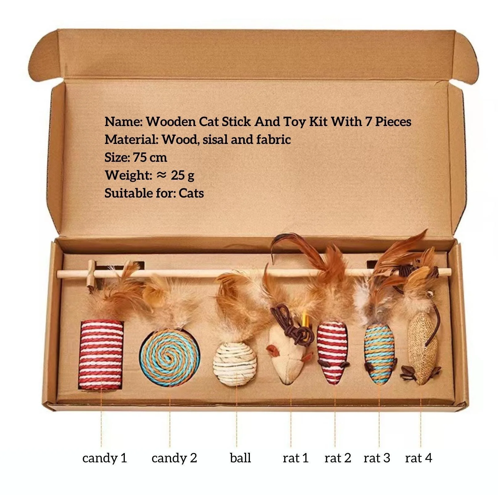 Wooden Cat Stick And Toys Kit With 7 Pieces - Image 10